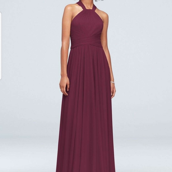 David's Bridal Mesh Wine Bridesmaid's Dress - Picture 1 of 7